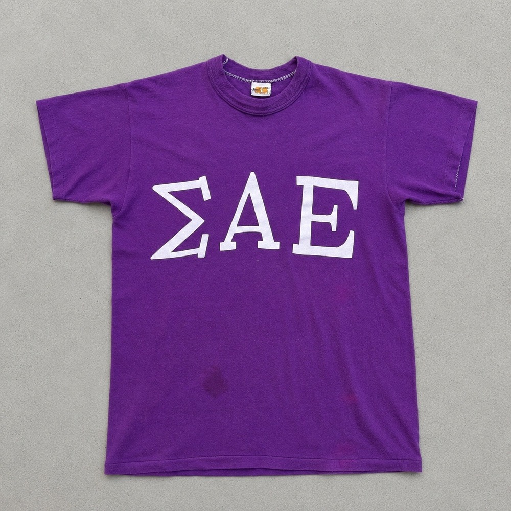 Vintage 70s Russell Athletic Gold Tag Sigma Alpha Epsilon SAE Purple T-Shirt